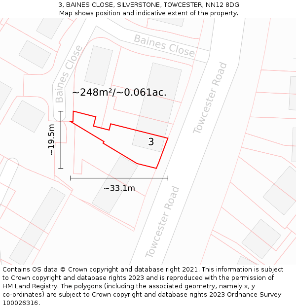 3, BAINES CLOSE, SILVERSTONE, TOWCESTER, NN12 8DG: Plot and title map