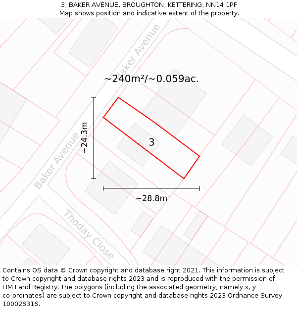 3, BAKER AVENUE, BROUGHTON, KETTERING, NN14 1PF: Plot and title map