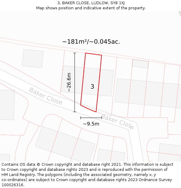 3, BAKER CLOSE, LUDLOW, SY8 1XJ: Plot and title map