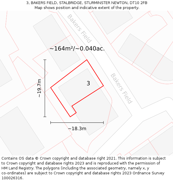 3, BAKERS FIELD, STALBRIDGE, STURMINSTER NEWTON, DT10 2FB: Plot and title map
