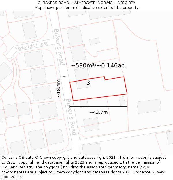 3, BAKERS ROAD, HALVERGATE, NORWICH, NR13 3PY: Plot and title map