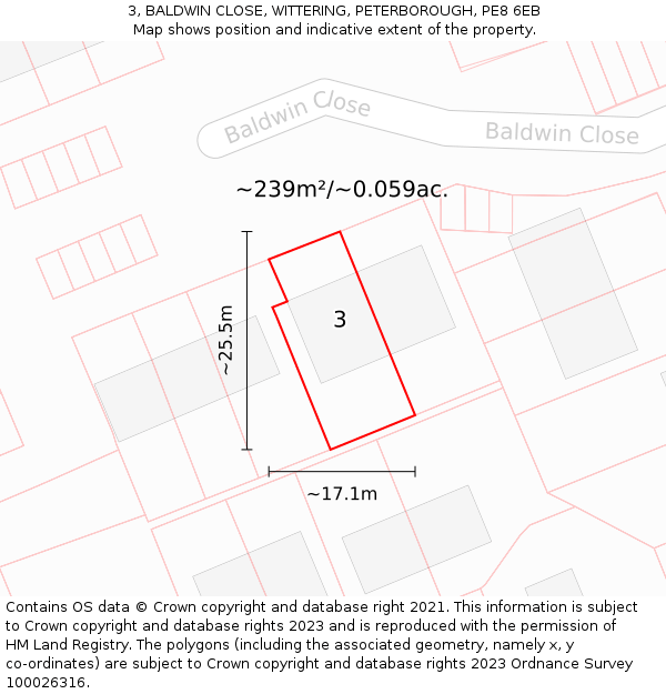 3, BALDWIN CLOSE, WITTERING, PETERBOROUGH, PE8 6EB: Plot and title map