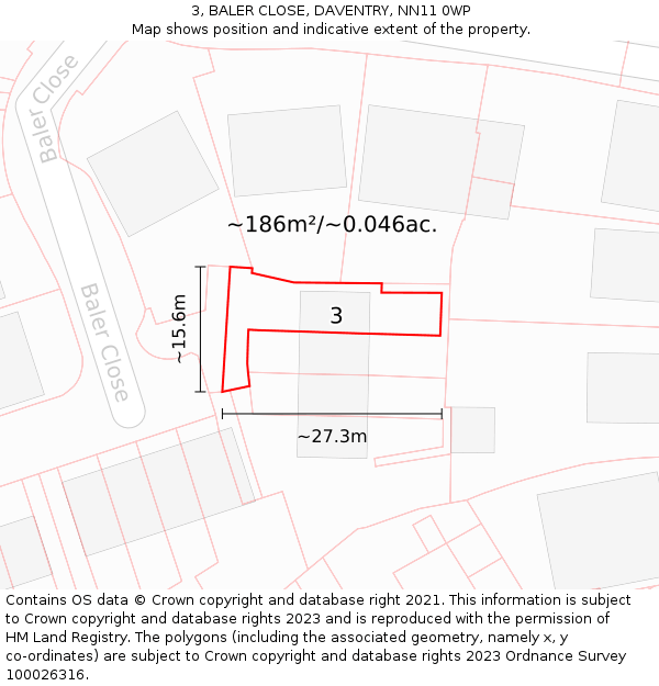 3, BALER CLOSE, DAVENTRY, NN11 0WP: Plot and title map