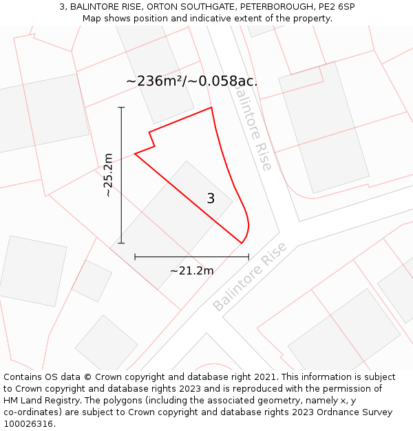 3, BALINTORE RISE, ORTON SOUTHGATE, PETERBOROUGH, PE2 6SP: Plot and title map