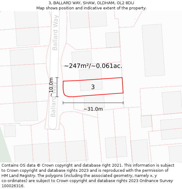 3, BALLARD WAY, SHAW, OLDHAM, OL2 8DU: Plot and title map