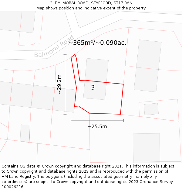 3, BALMORAL ROAD, STAFFORD, ST17 0AN: Plot and title map