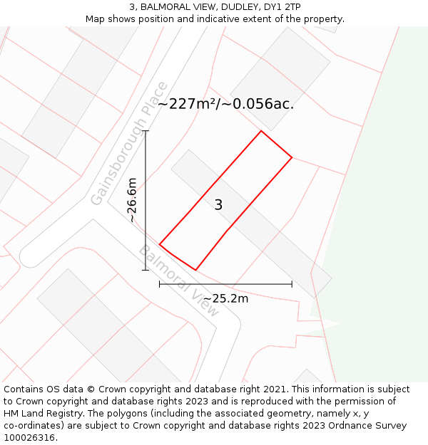 3, BALMORAL VIEW, DUDLEY, DY1 2TP: Plot and title map