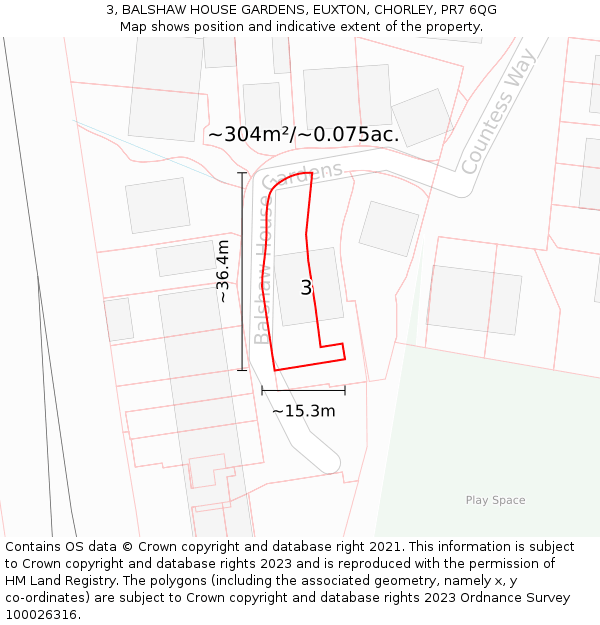 3, BALSHAW HOUSE GARDENS, EUXTON, CHORLEY, PR7 6QG: Plot and title map