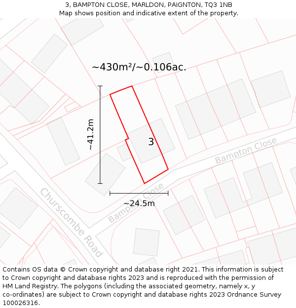 3, BAMPTON CLOSE, MARLDON, PAIGNTON, TQ3 1NB: Plot and title map