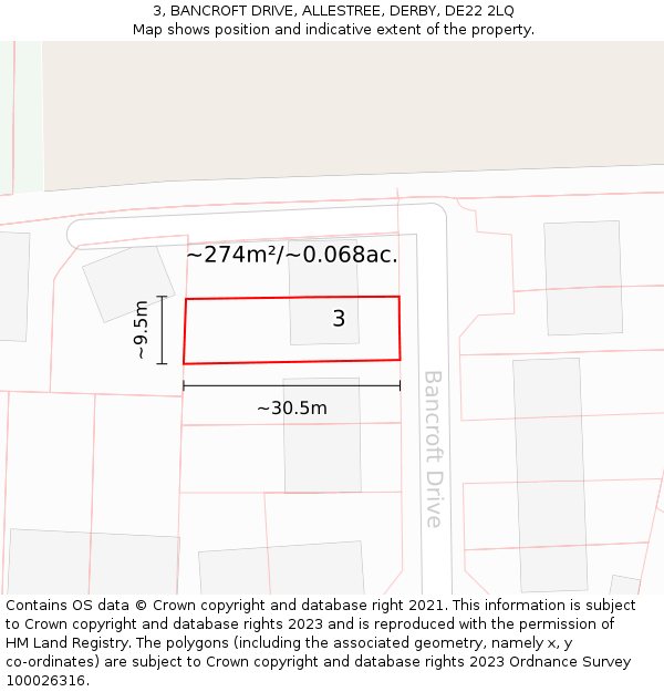 3, BANCROFT DRIVE, ALLESTREE, DERBY, DE22 2LQ: Plot and title map