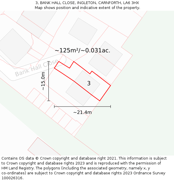 3, BANK HALL CLOSE, INGLETON, CARNFORTH, LA6 3HX: Plot and title map