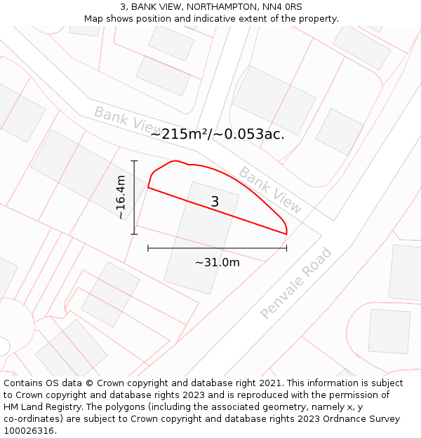 3, BANK VIEW, NORTHAMPTON, NN4 0RS: Plot and title map