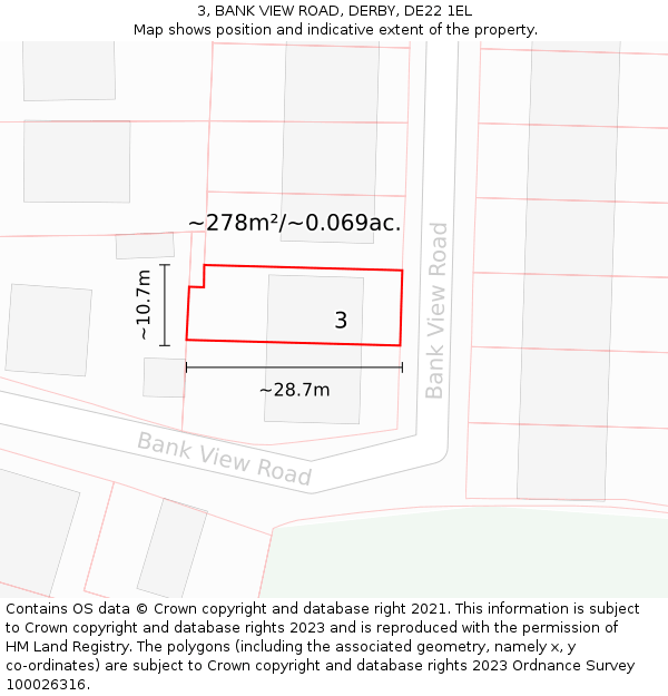 3, BANK VIEW ROAD, DERBY, DE22 1EL: Plot and title map