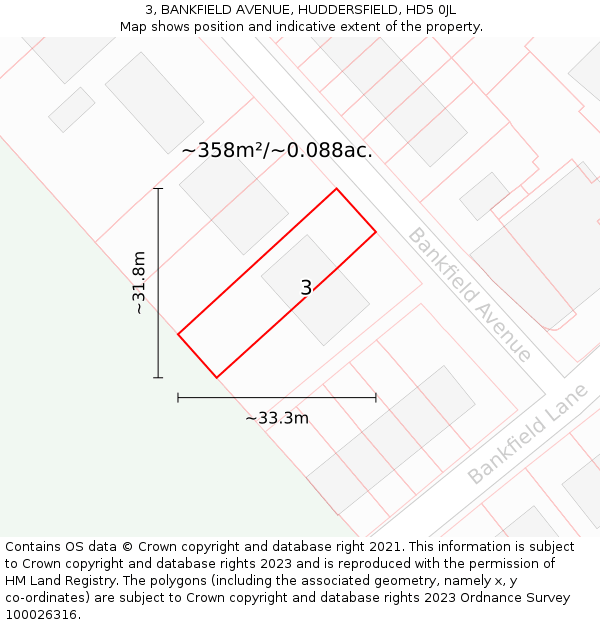 3, BANKFIELD AVENUE, HUDDERSFIELD, HD5 0JL: Plot and title map