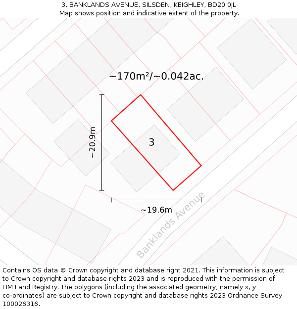 3, BANKLANDS AVENUE, SILSDEN, KEIGHLEY, BD20 0JL: Plot and title map