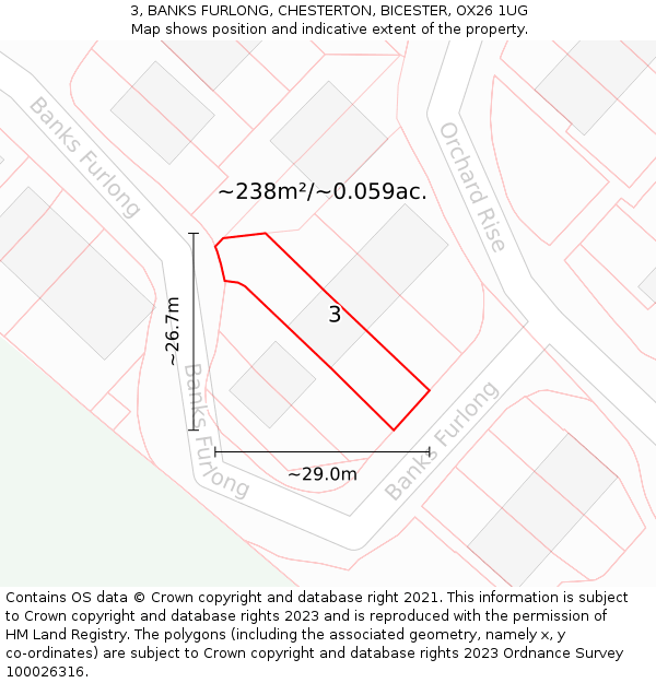 3, BANKS FURLONG, CHESTERTON, BICESTER, OX26 1UG: Plot and title map