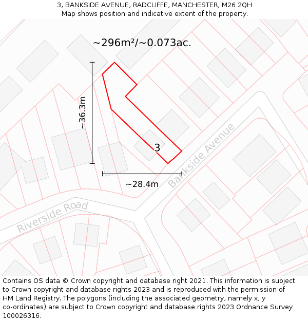 3, BANKSIDE AVENUE, RADCLIFFE, MANCHESTER, M26 2QH: Plot and title map