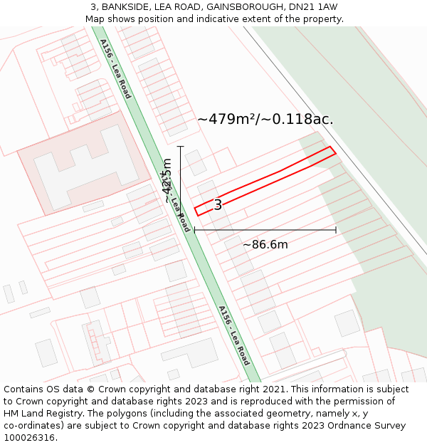 3, BANKSIDE, LEA ROAD, GAINSBOROUGH, DN21 1AW: Plot and title map