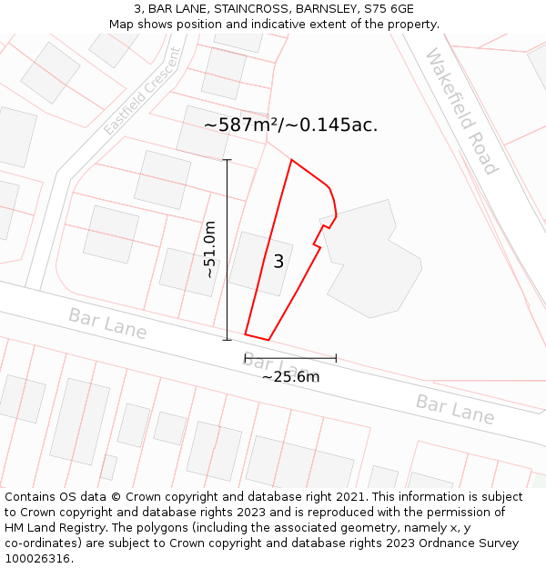 3, BAR LANE, STAINCROSS, BARNSLEY, S75 6GE: Plot and title map