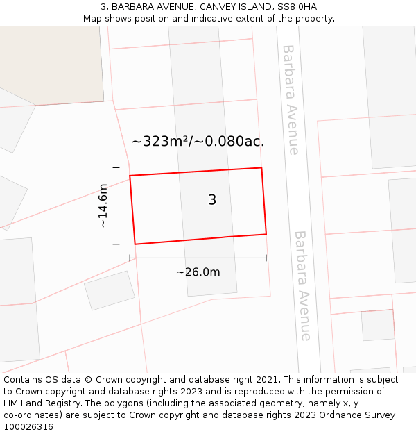 3, BARBARA AVENUE, CANVEY ISLAND, SS8 0HA: Plot and title map