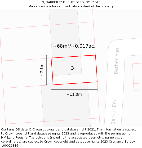 3, BARBER END, SHEFFORD, SG17 5TB: Plot and title map