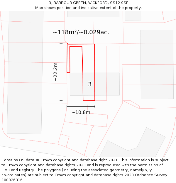 3, BARBOUR GREEN, WICKFORD, SS12 9SF: Plot and title map