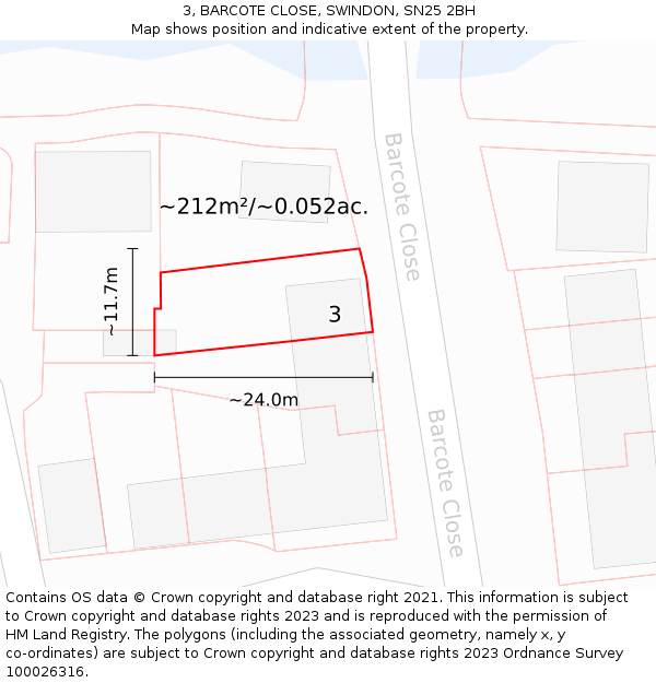 3, BARCOTE CLOSE, SWINDON, SN25 2BH: Plot and title map