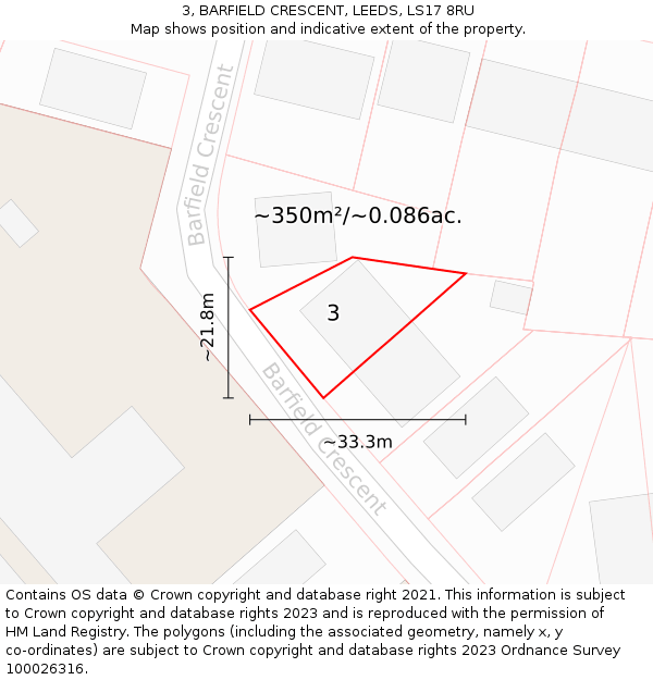 3, BARFIELD CRESCENT, LEEDS, LS17 8RU: Plot and title map