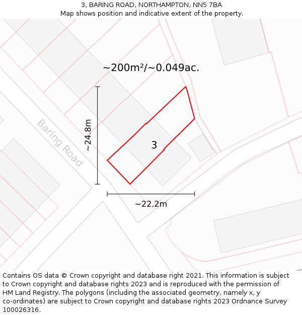 3, BARING ROAD, NORTHAMPTON, NN5 7BA: Plot and title map