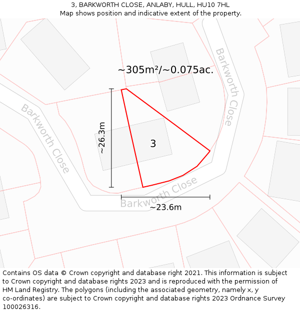 3, BARKWORTH CLOSE, ANLABY, HULL, HU10 7HL: Plot and title map