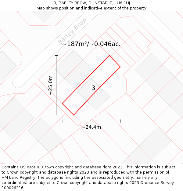 3, BARLEY BROW, DUNSTABLE, LU6 1UJ: Plot and title map