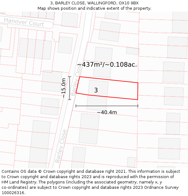 3, BARLEY CLOSE, WALLINGFORD, OX10 9BX: Plot and title map
