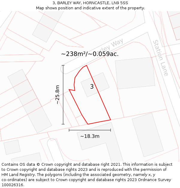 3, BARLEY WAY, HORNCASTLE, LN9 5SS: Plot and title map