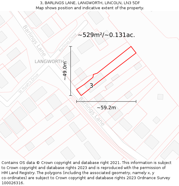 3, BARLINGS LANE, LANGWORTH, LINCOLN, LN3 5DF: Plot and title map