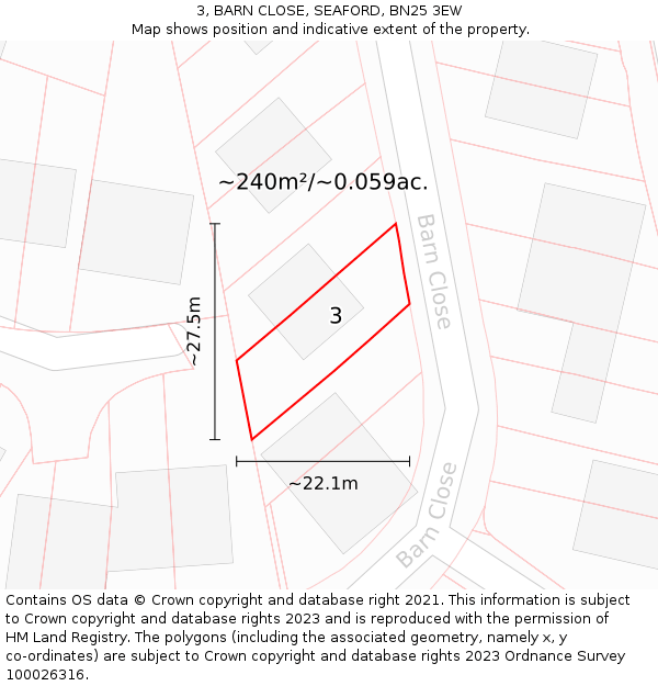 3, BARN CLOSE, SEAFORD, BN25 3EW: Plot and title map