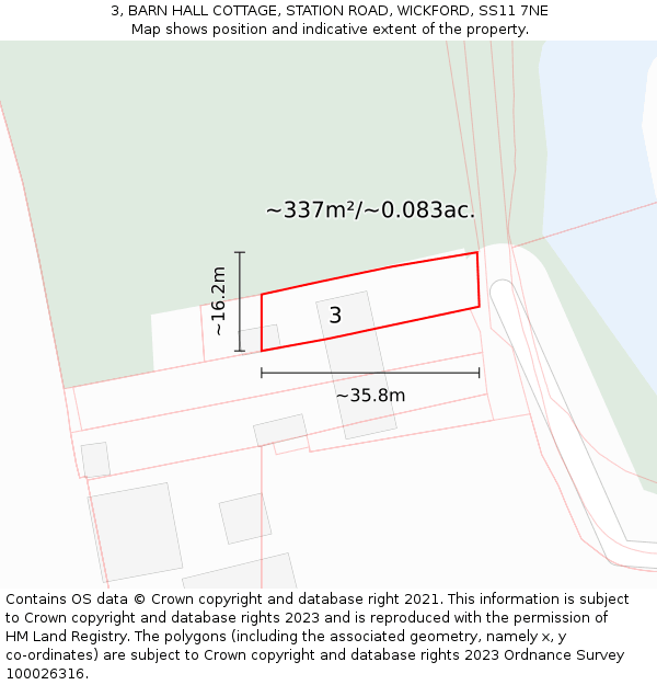3, BARN HALL COTTAGE, STATION ROAD, WICKFORD, SS11 7NE: Plot and title map
