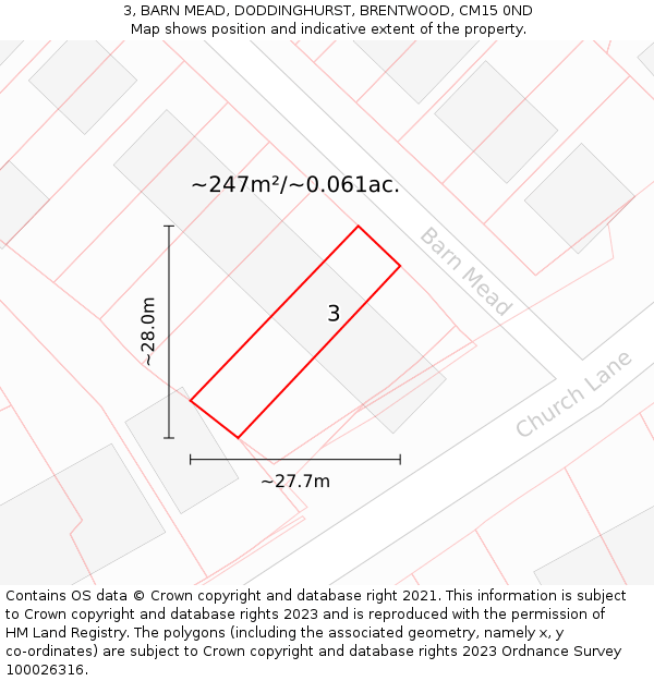 3, BARN MEAD, DODDINGHURST, BRENTWOOD, CM15 0ND: Plot and title map