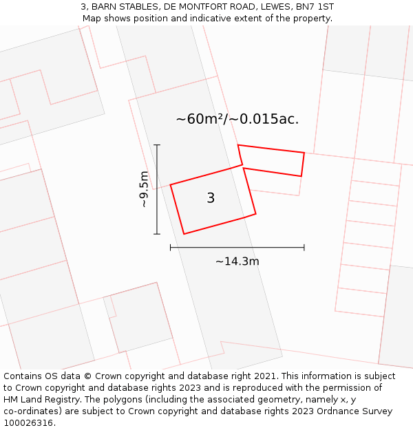 3, BARN STABLES, DE MONTFORT ROAD, LEWES, BN7 1ST: Plot and title map