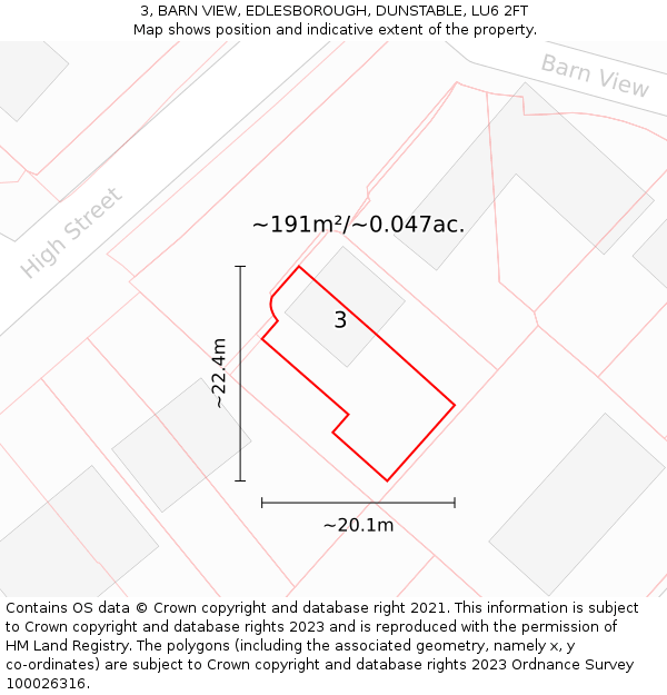 3, BARN VIEW, EDLESBOROUGH, DUNSTABLE, LU6 2FT: Plot and title map