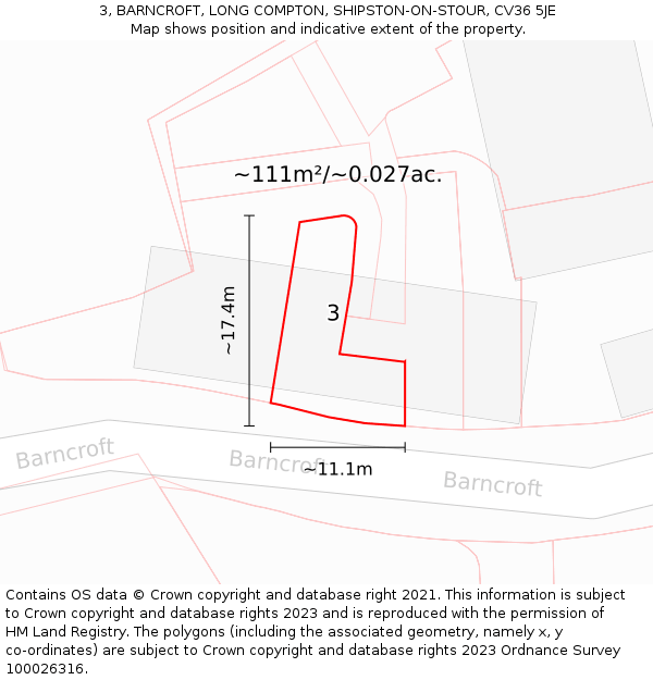 3, BARNCROFT, LONG COMPTON, SHIPSTON-ON-STOUR, CV36 5JE: Plot and title map