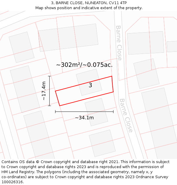 3, BARNE CLOSE, NUNEATON, CV11 4TP: Plot and title map