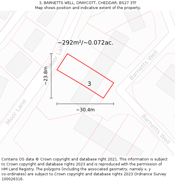 3, BARNETTS WELL, DRAYCOTT, CHEDDAR, BS27 3TF: Plot and title map