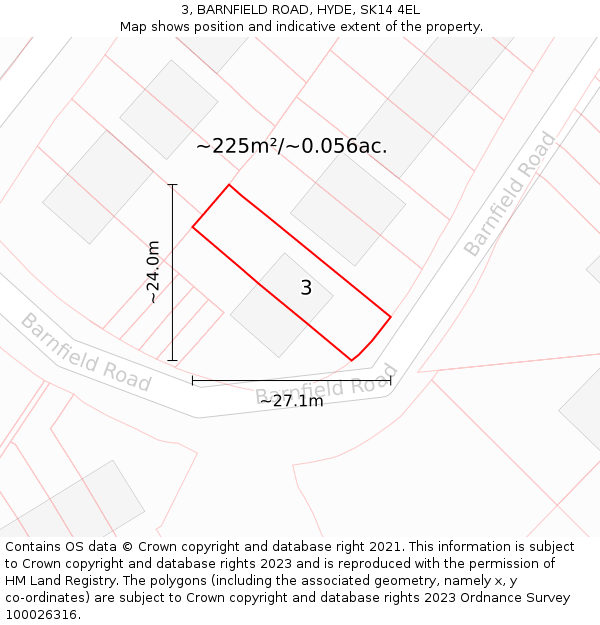3, BARNFIELD ROAD, HYDE, SK14 4EL: Plot and title map