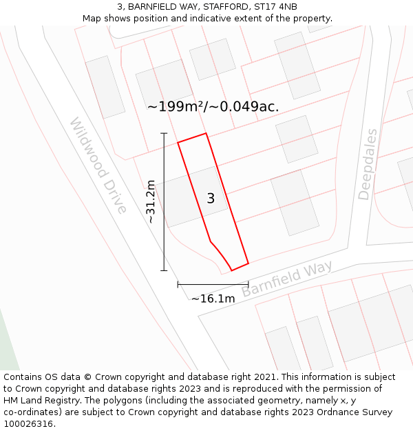 3, BARNFIELD WAY, STAFFORD, ST17 4NB: Plot and title map