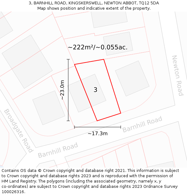 3, BARNHILL ROAD, KINGSKERSWELL, NEWTON ABBOT, TQ12 5DA: Plot and title map