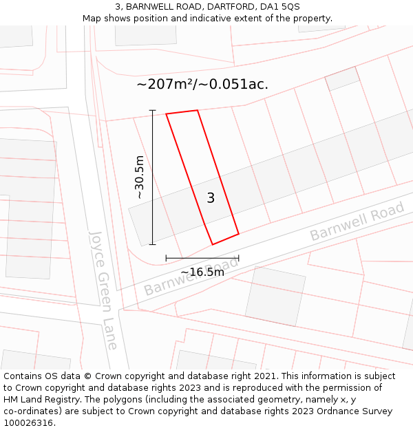 3, BARNWELL ROAD, DARTFORD, DA1 5QS: Plot and title map
