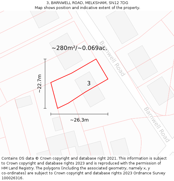 3, BARNWELL ROAD, MELKSHAM, SN12 7DG: Plot and title map