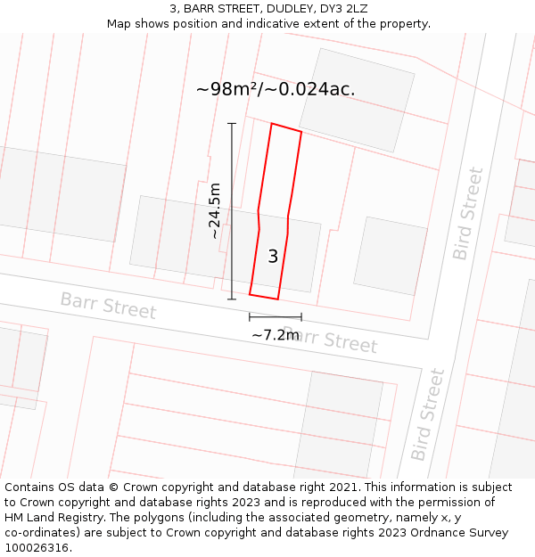 3, BARR STREET, DUDLEY, DY3 2LZ: Plot and title map