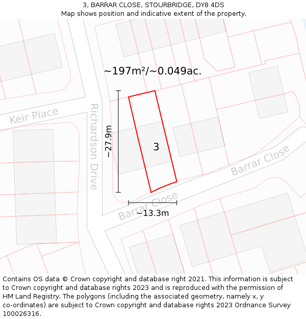 3, BARRAR CLOSE, STOURBRIDGE, DY8 4DS: Plot and title map