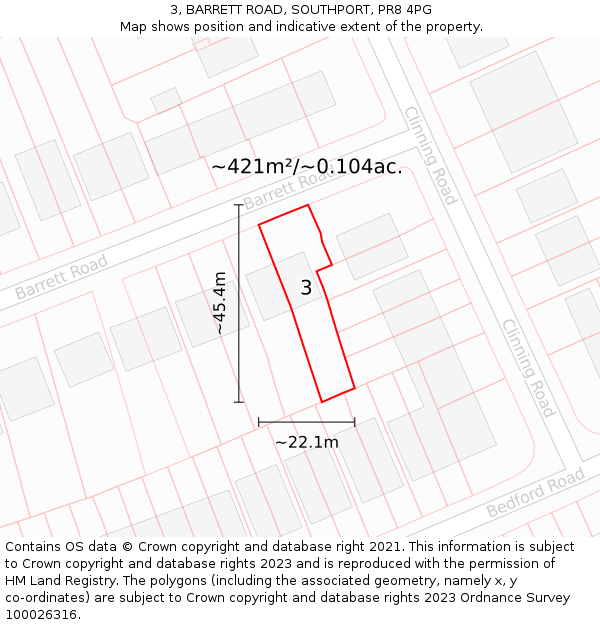 3, BARRETT ROAD, SOUTHPORT, PR8 4PG: Plot and title map